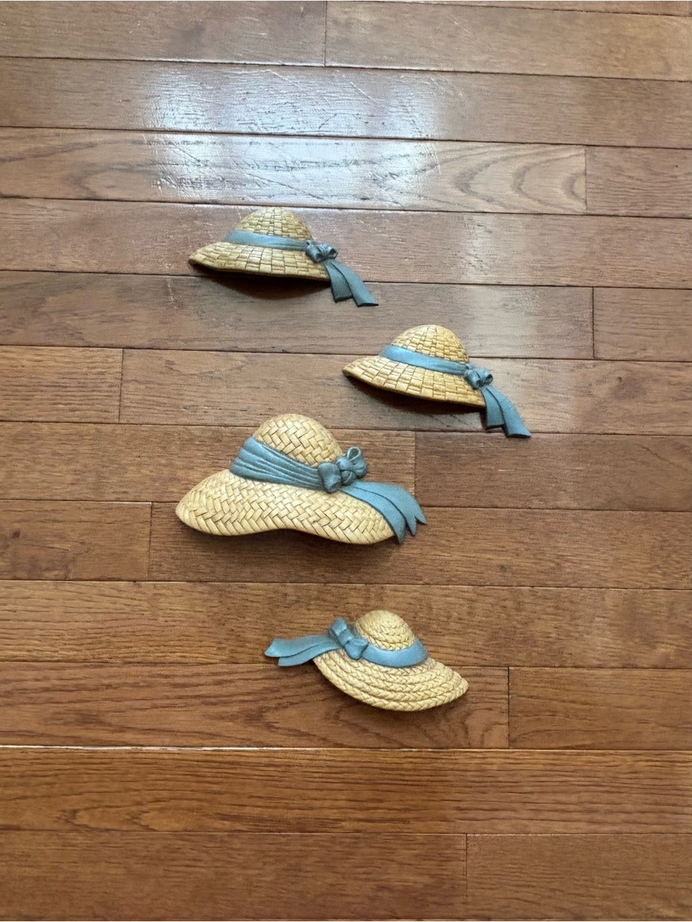 Vintage 1980's Burwood Straw Hat Set of 4 Wall Decor Plaques